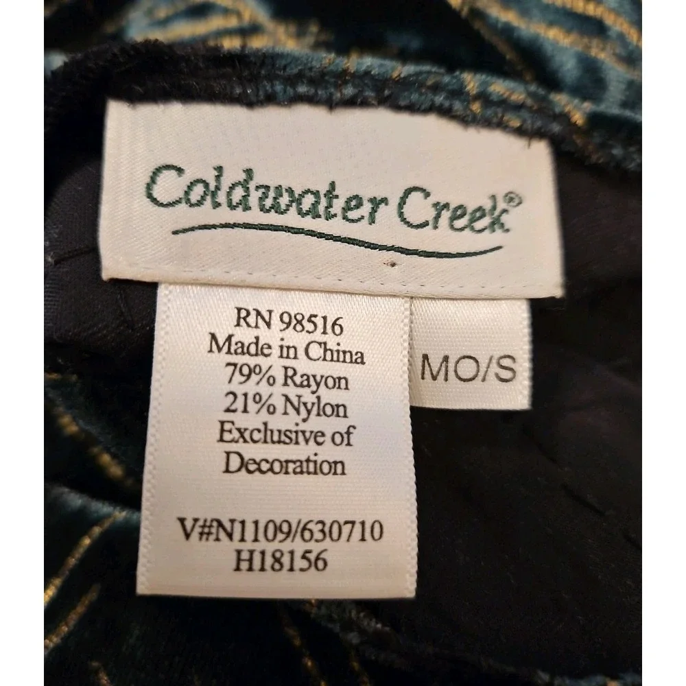 Coldwater Creek Velvet Beaded Fringe Poncho OS Peacock Feather Print Tassels